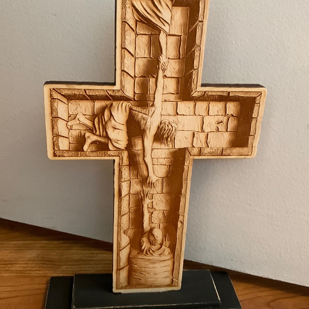 Etched wood cross